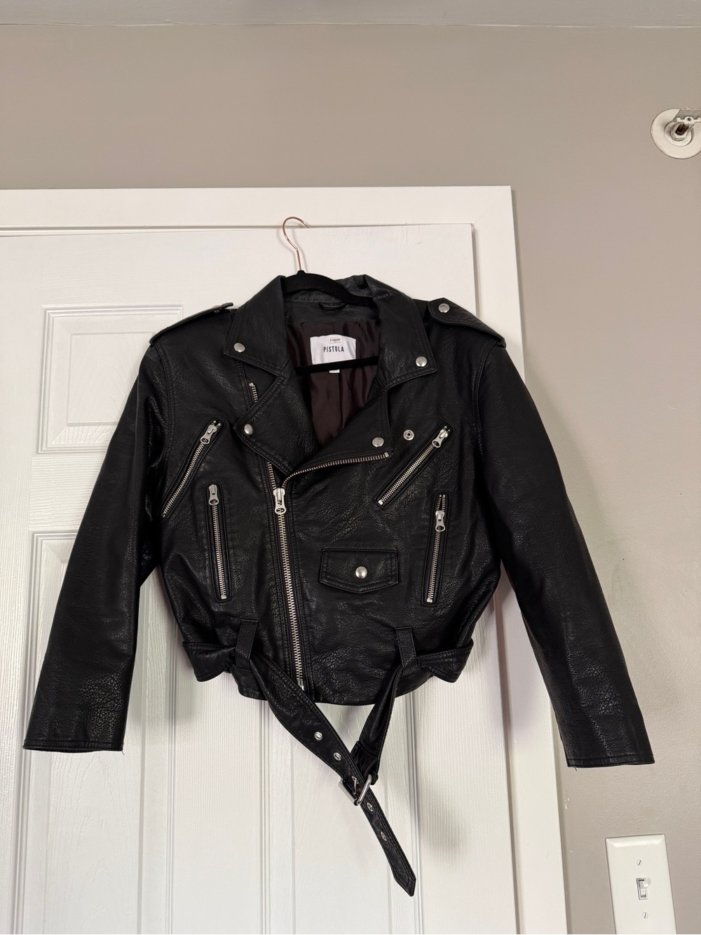 Pistola Black Biker Short Leather Moto Jacket